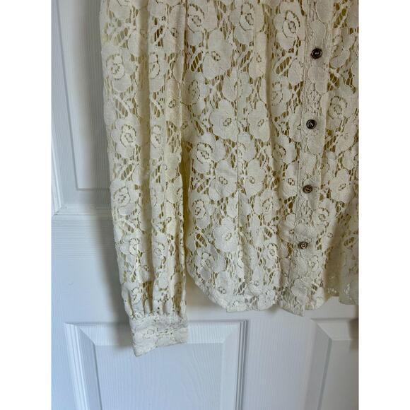 Vintage Cream Lace Western Shirt | Women's Button Down | Small Size Boho Top - Picture 5 of 7